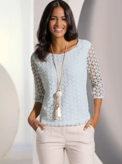 T-shirt en dentelle dentelle aux manches