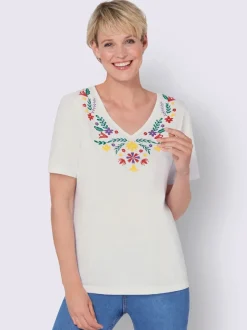 T-shirt en v joli imprimé à l'encolure