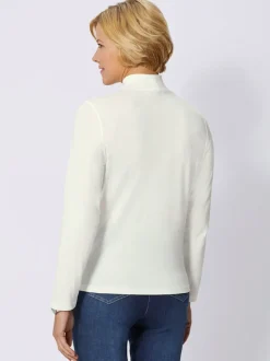 T-shirt femme mélange coton-modal col montant manches longues