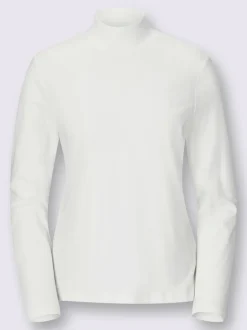 T-shirt femme mélange coton-modal col montant manches longues