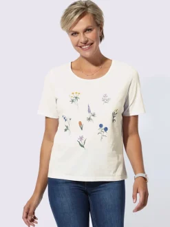 T-shirt imprimé encolure ronde passepoilée