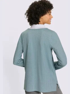 T-shirt long col chemise tissé
