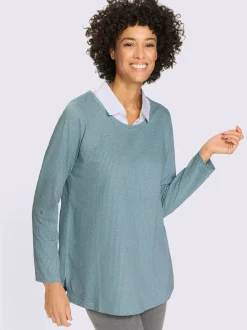 T-shirt long col chemise tissé