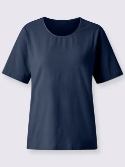 T shirt avec passepoil satin brillant col rond et manches courtes