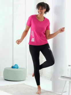 T-shirt col rond et manches courtes en coton extensible logo imprimé
