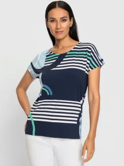 T shirt col rond et manches courtes imprimé graphique viscose douce