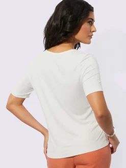 T shirt col rond à manches courtes viscose avec broderie florale