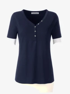 T shirt coton à manches courtes col en V et boutons