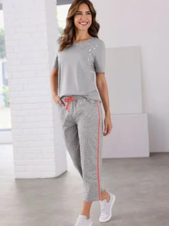 T shirt de loisirs encolure ronde et manches courtes imprimé feuille