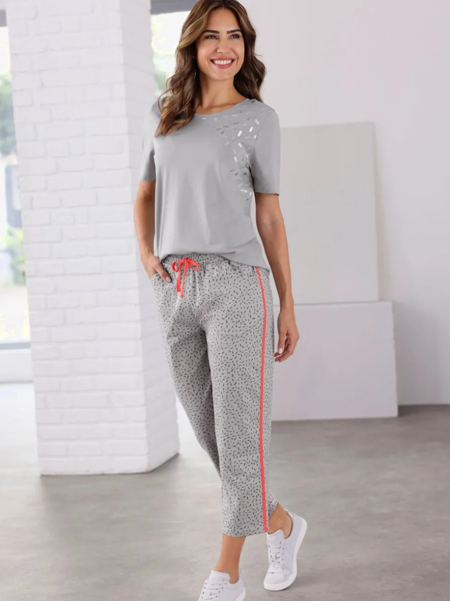 T shirt de loisirs encolure ronde et manches courtes imprimé feuille