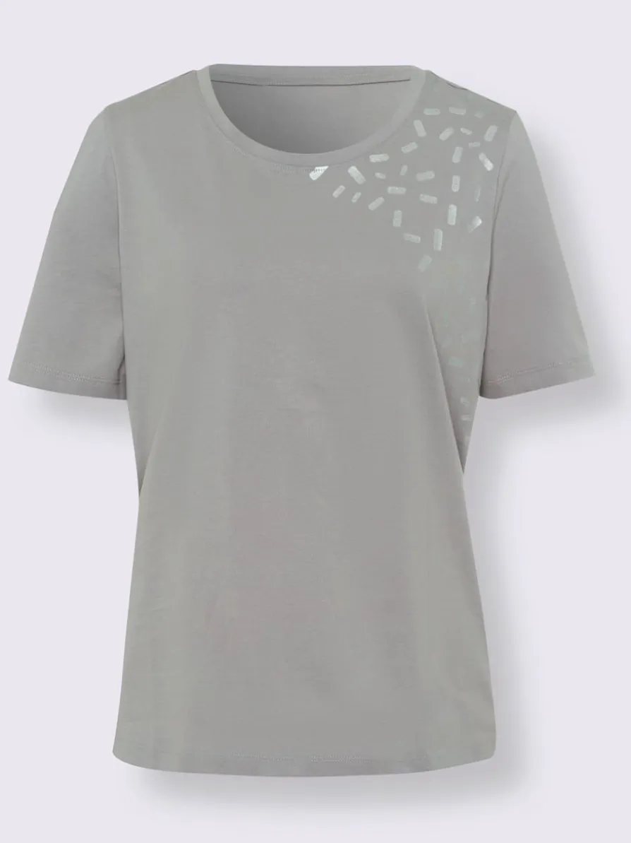 T shirt de loisirs encolure ronde et manches courtes imprimé feuille