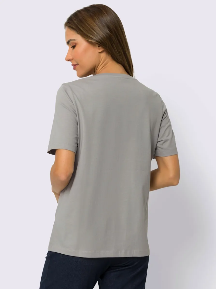 T shirt de loisirs encolure ronde et manches courtes imprimé feuille