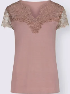 T-shirt empiècement en broderie anglaise manches courtes