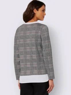 T shirt 2 en 1 carreaux manches longues col rond