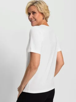 T shirt à encolure ronde et détails perforés modal coton