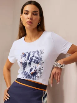 T shirt encolure ronde et manches courtes imprimé feuilles tropicales