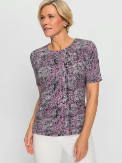 T shirt à encolure ronde et manches courtes motif texturé
