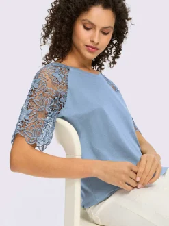 T-shirt à encolure ronde manches en dentelle