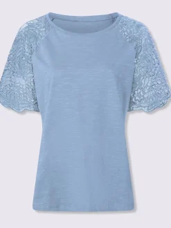 T-shirt à encolure ronde manches en dentelle