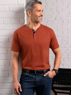 T-shirt à encolure ronde patte de boutonnage courte