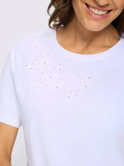 T-shirt à encolure ronde superbe broderie ajourée