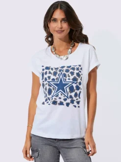 T shirt en coton col rond et manches courtes motif étoile