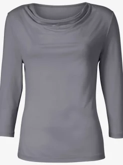 T shirt femme col bénitier et manches trois quarts fluide