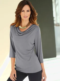 T shirt femme col bénitier et manches trois quarts fluide