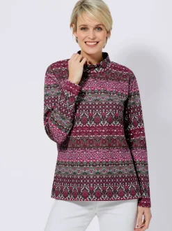 T-shirt femme col montant manches longues motif cachemire