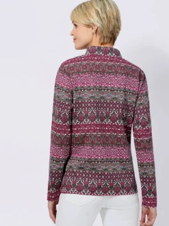 T-shirt femme col montant manches longues motif cachemire