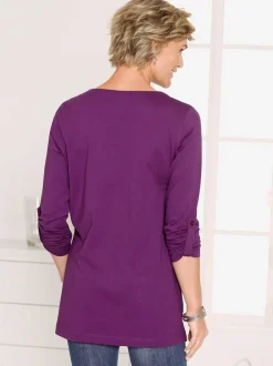 Tshirt femme col v en coton manches retroussables