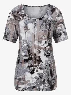 T shirt fluide viscose à encolure ronde et manches courtes imprimé