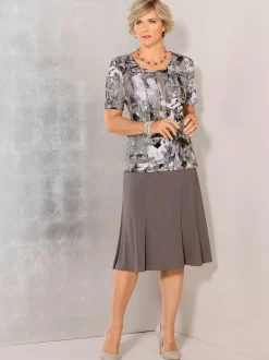 T shirt fluide viscose à encolure ronde et manches courtes imprimé
