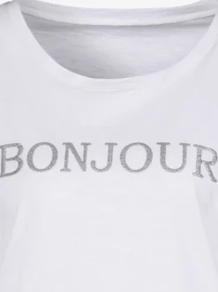 T-shirt imprimé «bonjour » tendance devant