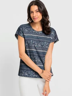 T-shirt imprimé bordure en dentelle décorative