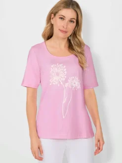 T shirt imprimé en coton col rond et manches courtes pissenlits