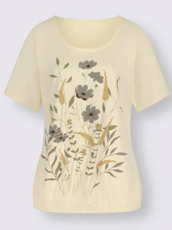 T shirt imprimé floral col rond et manches courtes coton biologique