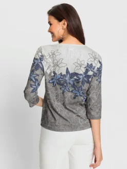 T shirt imprimé floral col V et manches 3/4 entretien facile