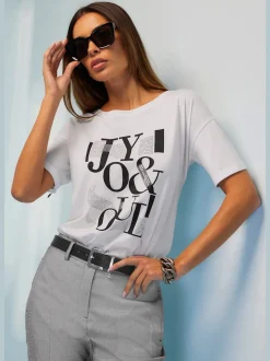 T shirt imprimé lettrage fantaisie encolure ronde et manches courtes