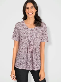 T-shirt imprimé plis affinants à l'encolure