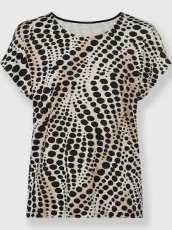 T shirt imprimé à pois viscose et col rond manches courtes