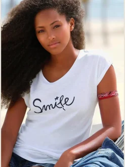 T-shirt imprimé « smile » tendance devant
