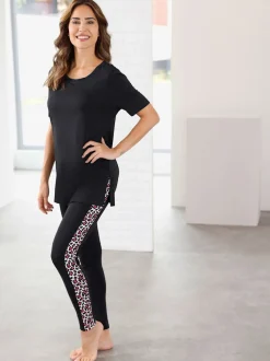 T shirt long avec fentes sur les côtés et manches courtes