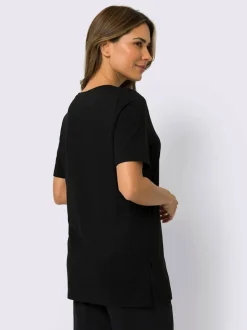 T shirt long avec fentes sur les côtés et manches courtes
