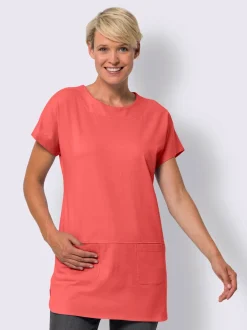T shirt long en coton col rond et poches