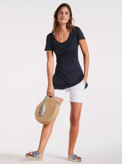 T-shirt long superbes détails en dentelle à l'encolure