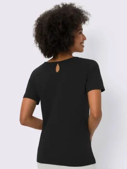 T shirt à manches courtes avec dentelle sur le col rond