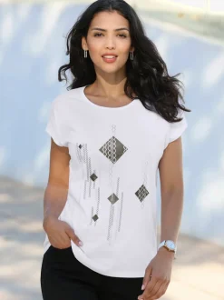 T shirt à manches courtes avec imprimé losanges et lignes graphiques