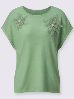T shirt à manches courtes col rond et empiècements floraux