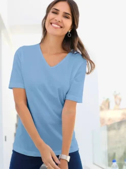 T shirt à manches courtes col V passepoilé